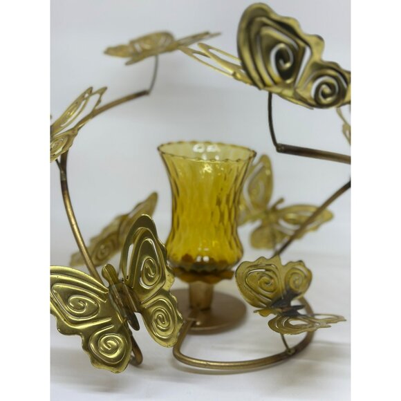 VTG Brass Butterfly Candle Holder 9.5"x9.5" Ornate Metal Tabletop Decor - Picture 1 of 10